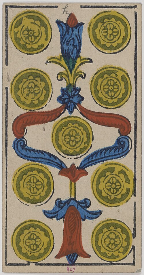 Nine of Coins · Historical Tarot de Marseille